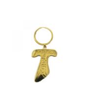 Chaveiro De Metal Cruz Dourada Paz E Bem