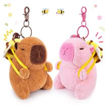 Chaveiro de pelúcia Achwishap Capybara com mochila de abelha, 2 peças Chaveiro de pelúcia Achwishap Capybara com mochila de abelha, 2 peças