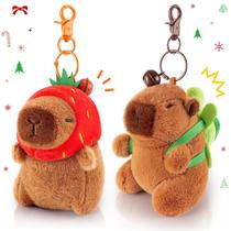 Chaveiro de pelúcia Achwishap Capybara com mochila e chapéu Turtle