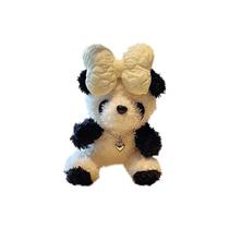 Chaveiro de pelúcia Cute Panda para mulheres com laço e pingente de coração Chaveiro de pelúcia Cute Panda para mulheres com laço e pingente de coração