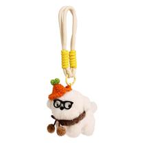 Chaveiro de pelúcia para cães fofo e adorável com chapéu de flor de laranjeira