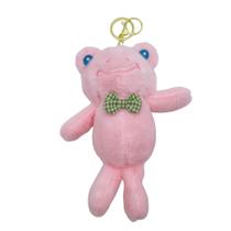 Chaveiro de pelúcia rosa fofo adorável com laço verde de 13,5 cm