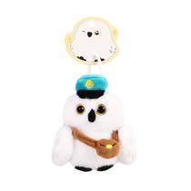 Chaveiro de pelúcia Snowy Owl, fofo e macio, com chapéu turquesa
