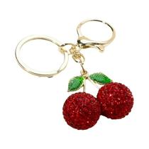 Chaveiro De Pingente De Cereja Com Strass Para Meninas, Charme Personalizado Em Liga Para Mochila Ou