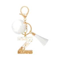 Chaveiro De Resina Com Franjas Brancas E Bola De Pelo, Pingente De Letra Inicial A-Z, Joia Para