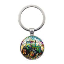 Chaveiro de trator vintage com design de vitral em liga de zinco