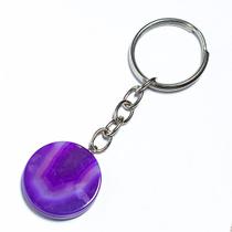 Chaveiro Disco Agata Lilas 24mm Pedra Natural Prateado Chaveiro Disco Agata Lilas 24mm Pedra Natural Prateado