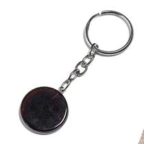 Chaveiro Disco Agata Negra 24mm Pedra Natural Prateado - CristaisdeCurvelo