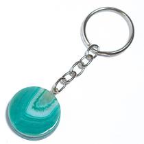 Chaveiro Disco Agata Verde 24mm Pedra Natural Prateado