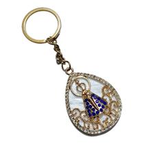 CHAVEIRO DOURADO CAPA PEDRAS AZUIS APARECIDA fundo perolado