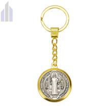Chaveiro Dourado em Metal Medalha São Bento Plano 3x3cm - Mileno