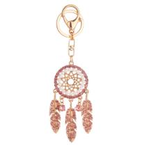 Chaveiro Elegant Dreamcatcher Pink Crystal Feather Feminino