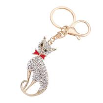 Chaveiro elegante de strass para mulheres com laço vermelho