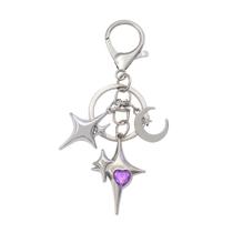Chaveiro em liga de prata Moon and Star com pedra preciosa de coração roxo