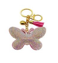 Chaveiro Estiloso com Strass e Couro Formato Borboleta