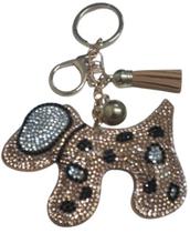 Chaveiro Estiloso com Strass e Couro Formato Cachorro