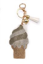 Chaveiro Estiloso com Strass e Couro Formato Sorvete