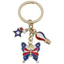 Chaveiro EUA, 4 de julho, borboleta, vermelho, branco, azul, strass
