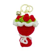 Chaveiro feito à mão, buquê de flores de crochê, fio de algodão vermelho