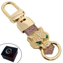 Chaveiro Feminino Tigre com Pedra Zircônia/Cristal Banhado a Ouro com Fecho Premium