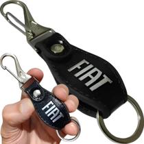 Chaveiro Fiat Couro Preto Metal Premium Mosquetão Acessório Chave Carro Luxo Presente Luxo