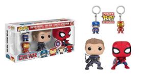 Chaveiro Funko POP Marvel Civil War Hawkeye Spiderman Homem de Ferro e Capitão América Chaveiro Funko POP Marvel Civil War Hawkeye Spiderman Homem de Ferro e Capitão América