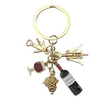 Chaveiro, garrafa de vinho e copo com pingente de saca-rolhas - liga Chaveiro, garrafa de vinho e copo com pingente de saca-rolhas - liga