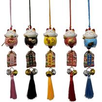 Chaveiro Gato da Sorte Maneki Neko de Porcelana Chinês Enfeite de Perdurar
