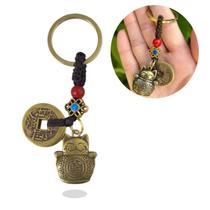 Chaveiro Gato da Sorte Prosperidade Moeda Chinesa