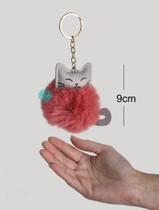 Chaveiro Gato Pompom Fofo Macio Pingente Bolsa Mochila 9cm