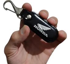 Chaveiro Honda Couro Preto Metal Chave Moto Acessório Mosquetão Argola Luxo Presente