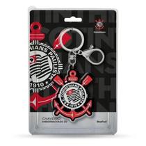 Chaveiro KazzaVip Emborrachado Oficial Escudo Time Corinthians Fecho Mosquetão Futebol Brasileiros Preto