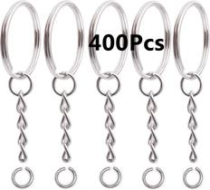 Chaveiro KINJOEK 200 PCS 25 mm com corrente e anéis de salto niquelado Chaveiro KINJOEK 200 PCS 25 mm com corrente e anéis de salto niquelado