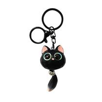 Chaveiro Lindo Gato Preto 3D com Pingente de Olhos Grandes e Cauda