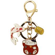 Chaveiro Lucky Cat de estilo japonês com charme de peixe Koi vermelho