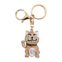 Chaveiro Maneki Gato da Sorte Metal Com Strass Branco