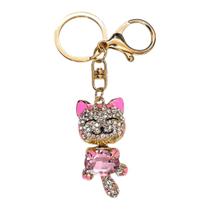 Chaveiro Maneki Gato da Sorte Metal Com Strass