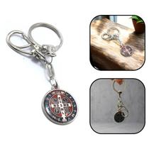 Chaveiro Medalha São Bento Prateado Com Mosquetão