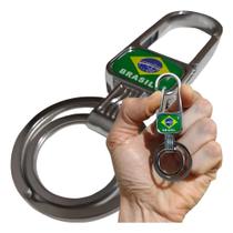 Chaveiro Metal Brasil Chave Carro Mosquetão Argola Dupla Metal / Cromado