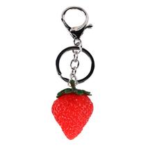 Chaveiro miniatura de frutas em PVC de morango com corrente de 7,5 cm