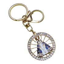 CHAVEIRO MOSQUETÃO DOURADO APARECIDA CÍRCULO STRASS presente