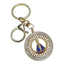 CHAVEIRO MOSQUETÃO DOURADO CÍRCULO APARECIDA STRASS santa