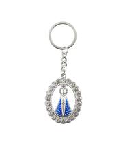 Chaveiro Nossa Senhora Aparecida Aura Oval Prateada 5.5cm