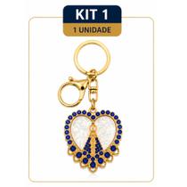 Chaveiro Nossa Senhora Aparecida Dourado com Strass Azul Lembrancinha Religiosa com Argola e Gancho