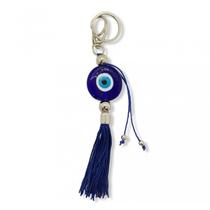 Chaveiro Olho Grego Murano Pompom Azul Escuro 16 Cm