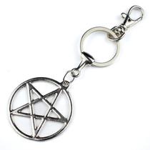 Chaveiro Pentagrama Círculo Talismã 14 cm em Metal Níquel