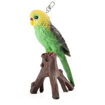 Chaveiro periquito azul no poleiro pet Realista para Amantes de Aves