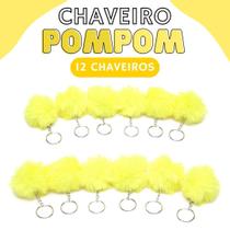Chaveiro Pompom Pelúcia Amarelo Bebê - 50Mm Kit C/12 Unidades - Nybc