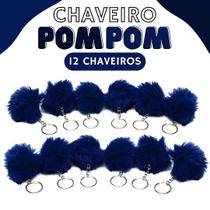 Chaveiro Pompom Pelúcia Azul Marinho - 50Mm Kit C/12 Unidades - Nybc