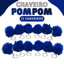 Chaveiro Pompom Pelúcia Azul Royal - 50Mm Kit C/12 Unidades - Nybc
